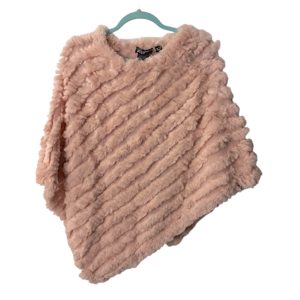 Black Rivet Rabbit Fur Pink Pullover Pancho- soft and luxurious